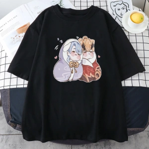 Siyah Oyun Genshin Etki Kamisato Ayato ve Thoma Yaz Kawaii Karikatür