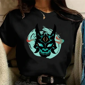 Siyah Paimon Genshin darbe Venti Xiao Diona dishirt Kaeya karikatür