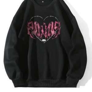 Siyah Painias Baskılı Oversize Bisiklet Yaka Sweatshirt