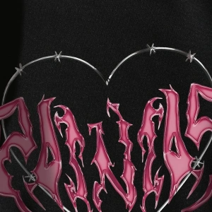 Siyah Painias Baskılı Oversize Bisiklet Yaka Sweatshirt