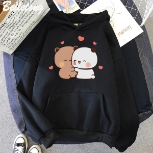 Siyah Panda ayı sevimli karikatür Hoodies Bubu Dudu Kawaii kız ilkbaharsonbah