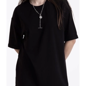 Siyah Renkli, Düz, Kısa Kollu Boyfriend Örme T-shirt