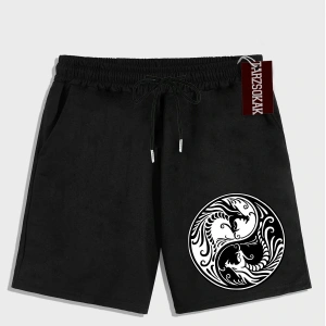 Siyah Şort KOD Trend EMRG Erkek Ejderha Baskılı