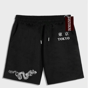 Siyah Şort KOD Trend EMRG Erkek Ejderha Baskılı