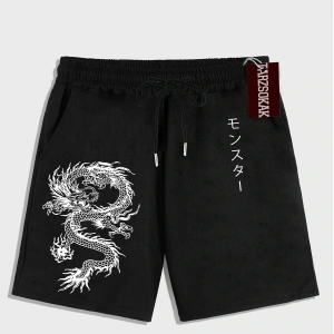 Siyah Şort KOD Trend EMRG Erkek Ejderha Baskılı