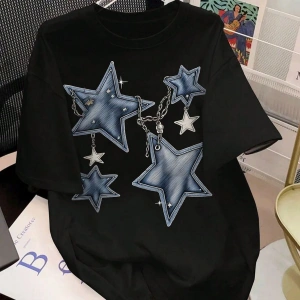 SİYAH T SHIRT YILDIZ DESENLİ