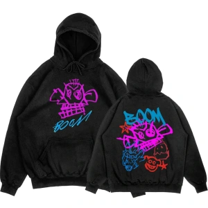 Siyah Unisex Arcane Jinx Boom Maymun Kapüşonlular video oyunu