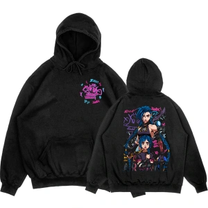 Siyah Unisex Arcane Jinx Boom Maymun Kapüşonlular video oyunu