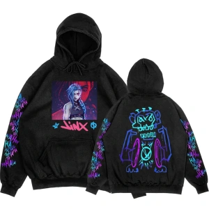 Siyah Unisex Arcane Jinx Boom Maymun Kapüşonlular video oyunu