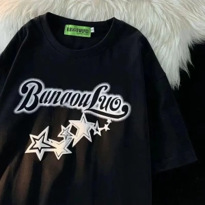 Siyah Unisex Bunaouluo Yıldız Tişört