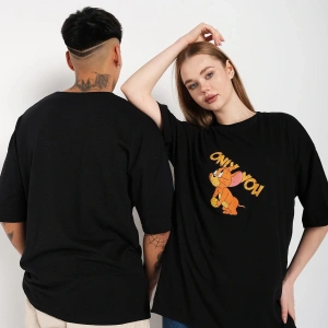 Siyah Unisex Ikili Me To Only You Baskılı Oversize T-shirt