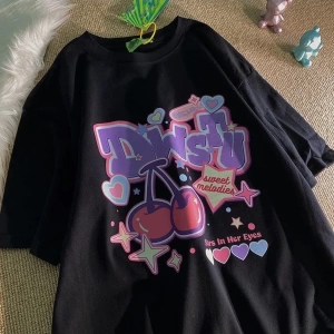 Siyah Unisex Sweet Melodies Kiraz Tişört