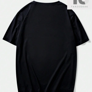 Siyah Yuvarlak Yaka Yazılı Baskılı Oversize Erkek Örme Tişört