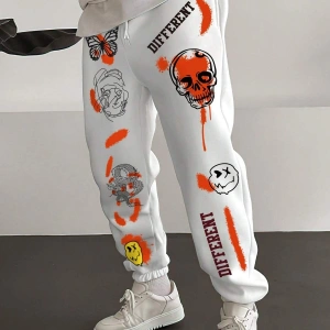 Skull  Letter Graphic Drawstring Waist Eşofman Altı