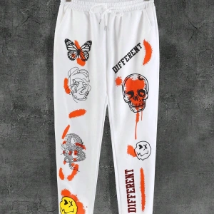 Skull  Letter Graphic Drawstring Waist Eşofman Altı