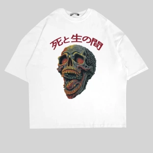 Skull Scream Baskılı Oversize Unisex Beyaz