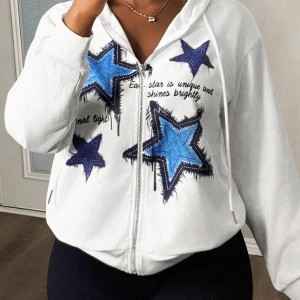 Slaydiva Kış Rahat Sokak Yıldızı Baskılı Bol Kesim Kapüşonlu Sweatshirt Kadınlar İçin Model 5159