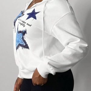 Slaydiva Kış Rahat Sokak Yıldızı Baskılı Bol Kesim Kapüşonlu Sweatshirt Kadınlar İçin Model 5159