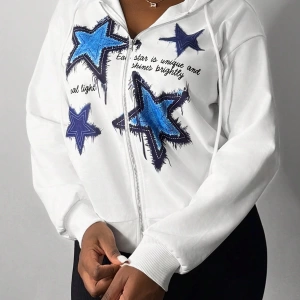 Slaydiva Kış Rahat Sokak Yıldızı Baskılı Bol Kesim Kapüşonlu Sweatshirt Kadınlar İçin Model 5159