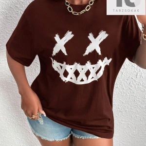 Slayr İfade Baskılı Düşük Omuzlu Tişört