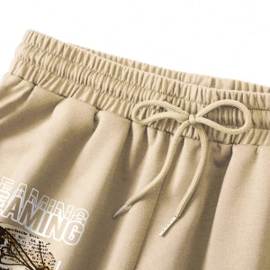 Slogan & Butterfly Graphic Drawstring Waist Şort