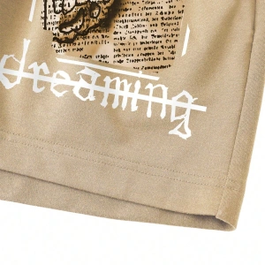 Slogan & Butterfly Graphic Drawstring Waist Şort