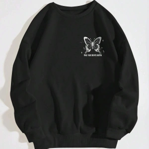 Slogan & Butterfly Print Pullover Siyah
