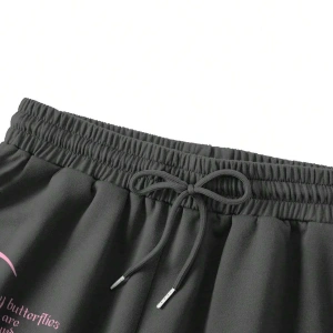 Slogan & Butterfly Print Tie Waist Şort