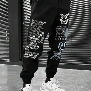 Slogan & Cartoon Graphic Drawstring Waist Eşofman Altı