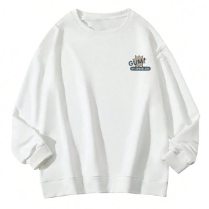Slogan & Cartoon Graphic Drop Shoulder Sweatshirt Beyaz