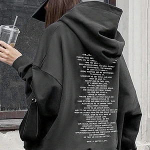 Slogan Grafikli Damla Omuzlu Kapüşonlu Üst Gri