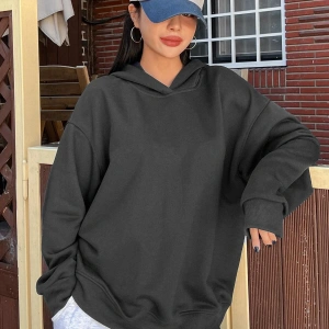 Slogan Grafikli Damla Omuzlu Kapüşonlu Üst Gri