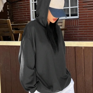 Slogan Grafikli Damla Omuzlu Kapüşonlu Üst Gri