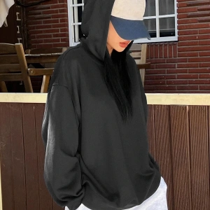 Slogan Grafikli Damla Omuzlu Kapüşonlu Üst Gri