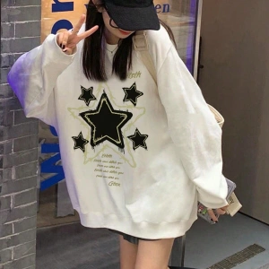 Slogan Grafikli Düşük Omuz Oversize Sweat Beyaz