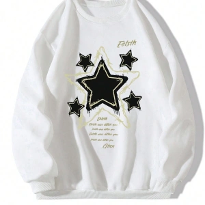 Slogan Grafikli Düşük Omuz Oversize Sweat Beyaz