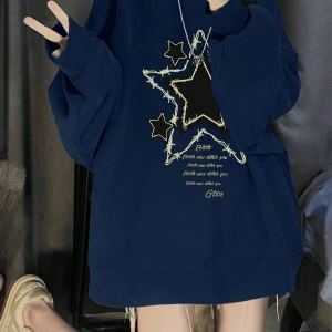 Slogan Grafikli Düşük Omuz Oversize Sweat Lacivert