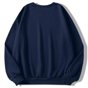 Slogan Grafikli Düşük Omuz Oversize Sweat Lacivert