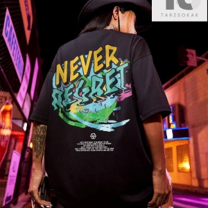 Slogan Grafikli Düşük Omuzlu Tişört