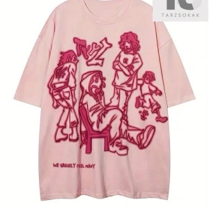 Slogan Grafikli Düşük Omuzlu Tişört