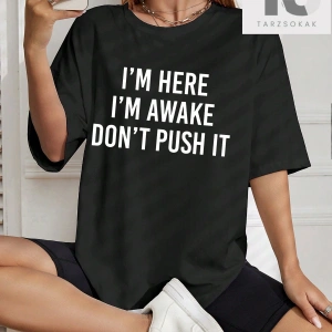 Slogan Grafikli Düşük Omuzlu Tişört