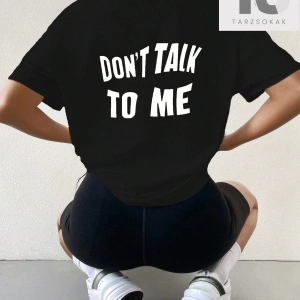 Slogan Grafikli Düşük Omuzlu Tişört