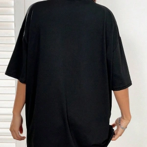 Slogan Grafikli Düşük Omuzlu Tişört