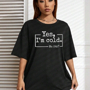 Slogan Grafikli Düşük Omuzlu Tişört