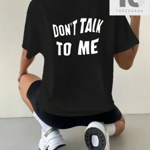 Slogan Grafikli Düşük Omuzlu Tişört