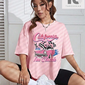 Slogan Grafikli Düşük Omuzlu Tişört