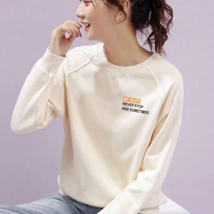 Slogan Grafikli Reglan Kol Sweat Bej