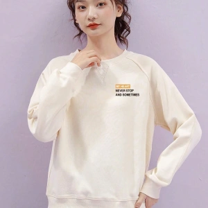 Slogan Grafikli Reglan Kol Sweat Bej