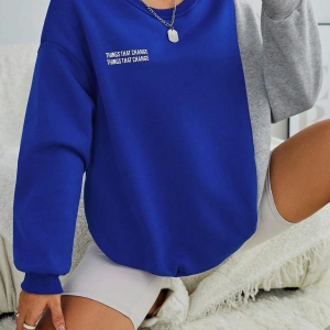 Slogan Graphic Colorblock Drop Shoulder Sweatshirt