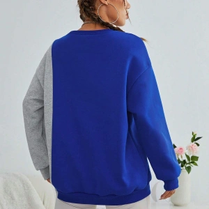 Slogan Graphic Colorblock Drop Shoulder Sweatshirt